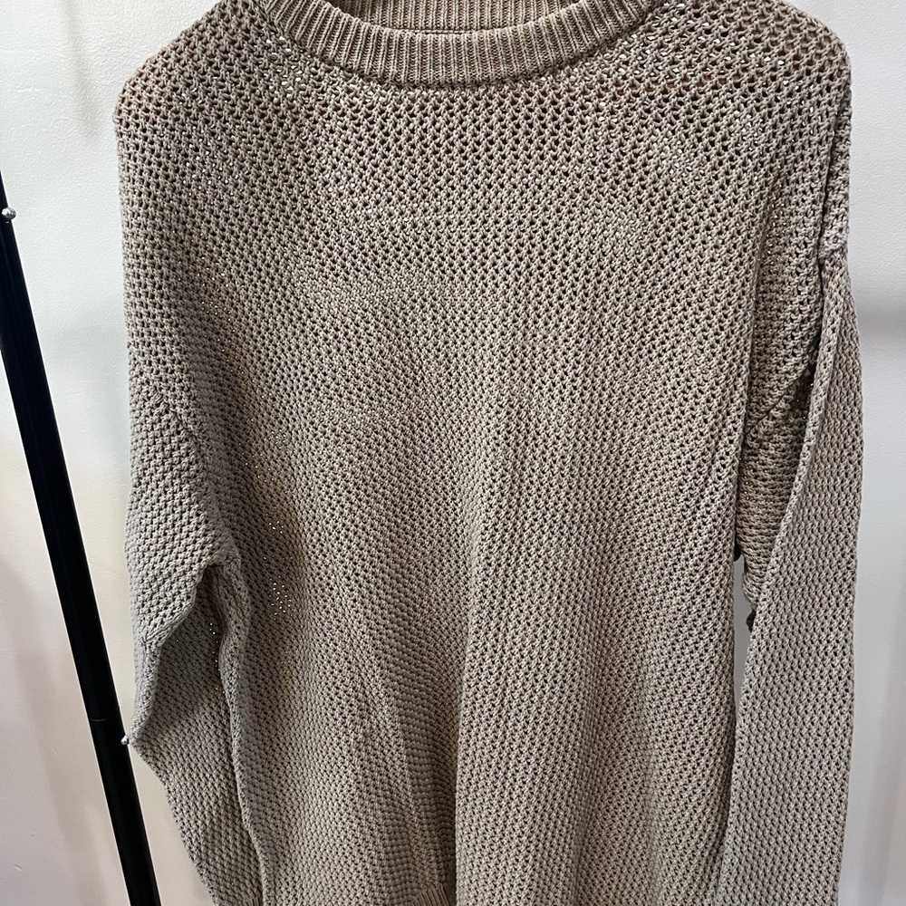 Zara Open-Weave Crew Sweater in Light Beige